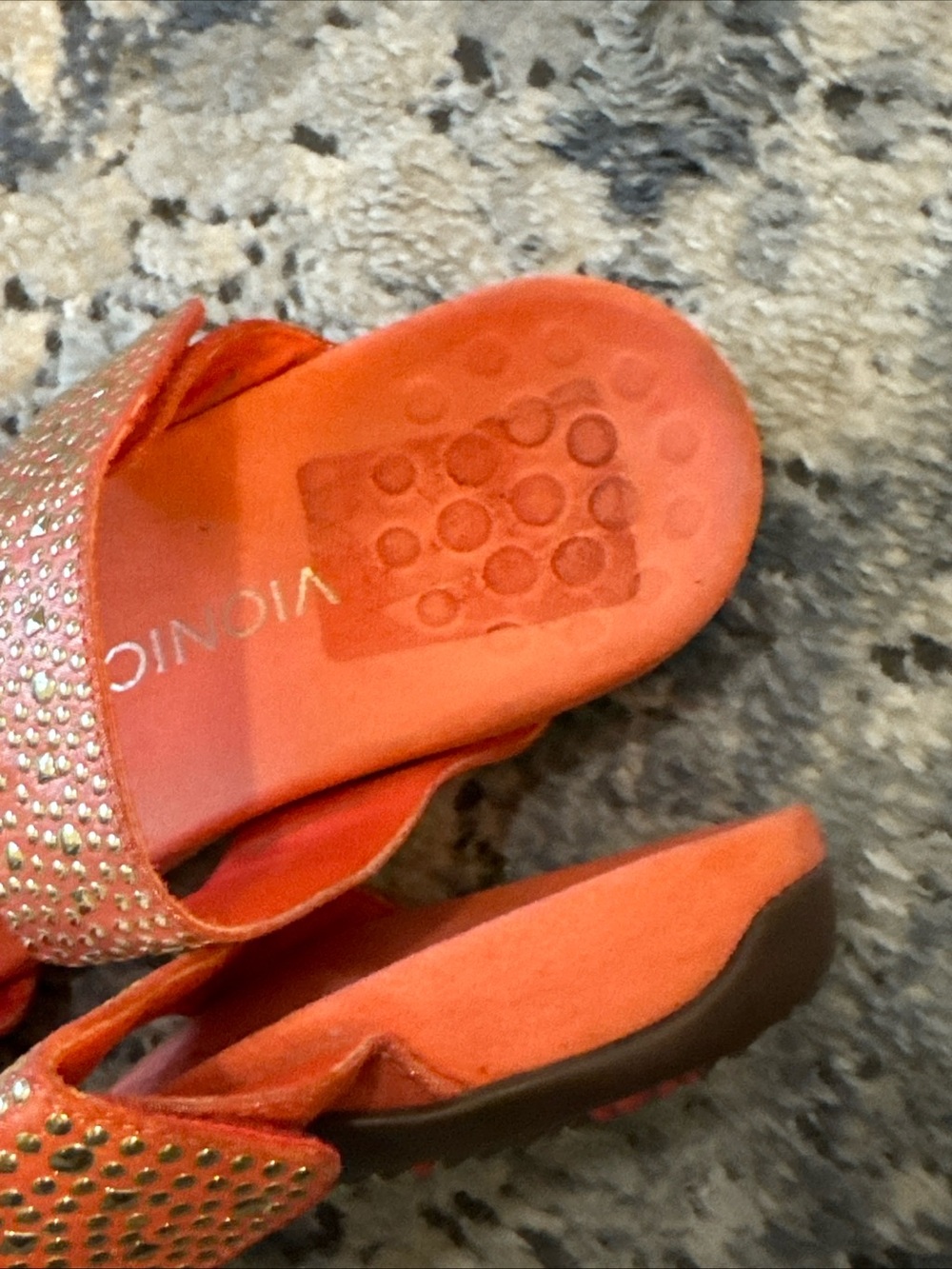 Vionic Samoa Sandals Orange Pink Gold stud Studded shoes slides two strap size 7 - Picture 4 of 6